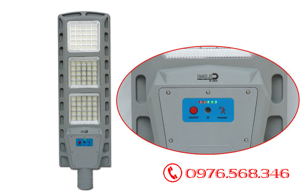 Đèn đường năng lượng mặt trời tấm pin liền thể Roiled RL-300W