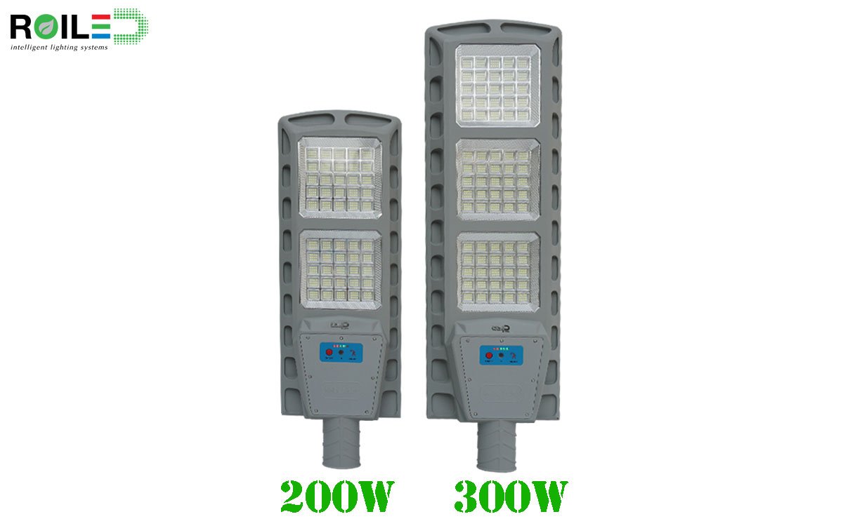 Đèn năng lượng mặt trời 200W, đèn đường tấm pin liền thể 200W cao cấp Roiled RL-200W