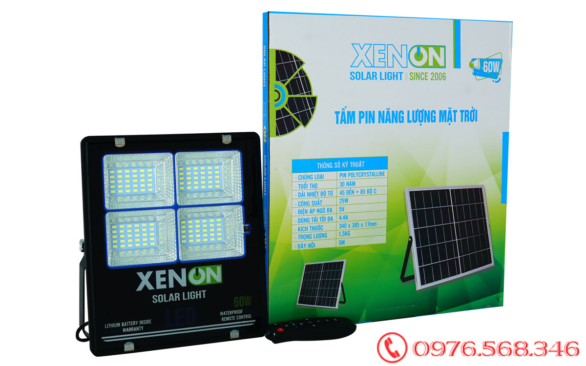 Đèn pha Xenon X60W| cao cấp| năng lượng mặt trời